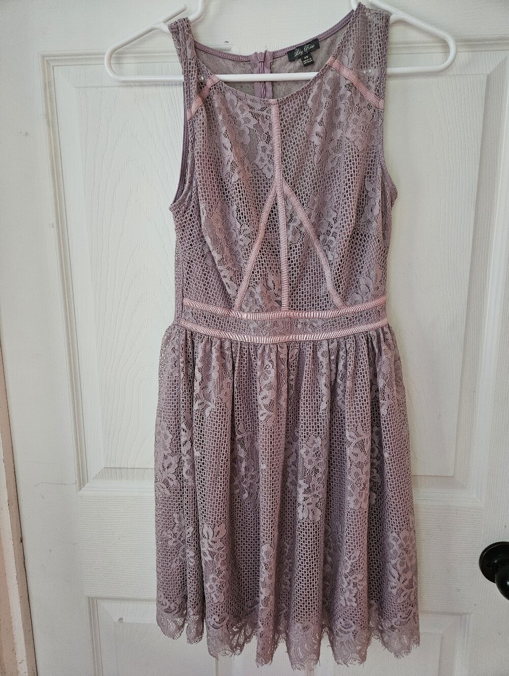 Lily Rose Mauve Lace Overlay Party Dress